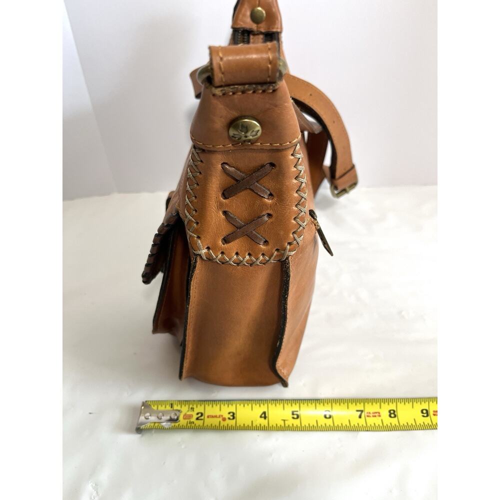 Patricia Nash Camille Tan Tooled Leather Crossbody Purse Saddle Bag Whipstitch - Picture 9 of 16